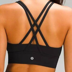 Lululemon Double Strap Cross Back Solid Black Short Tank Bra Top S/M